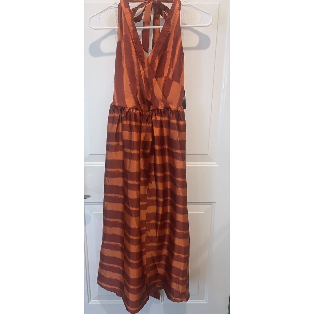 Black History Month Women's Halter Neck A-Line Dress - Red Orange NWT Sm Satin